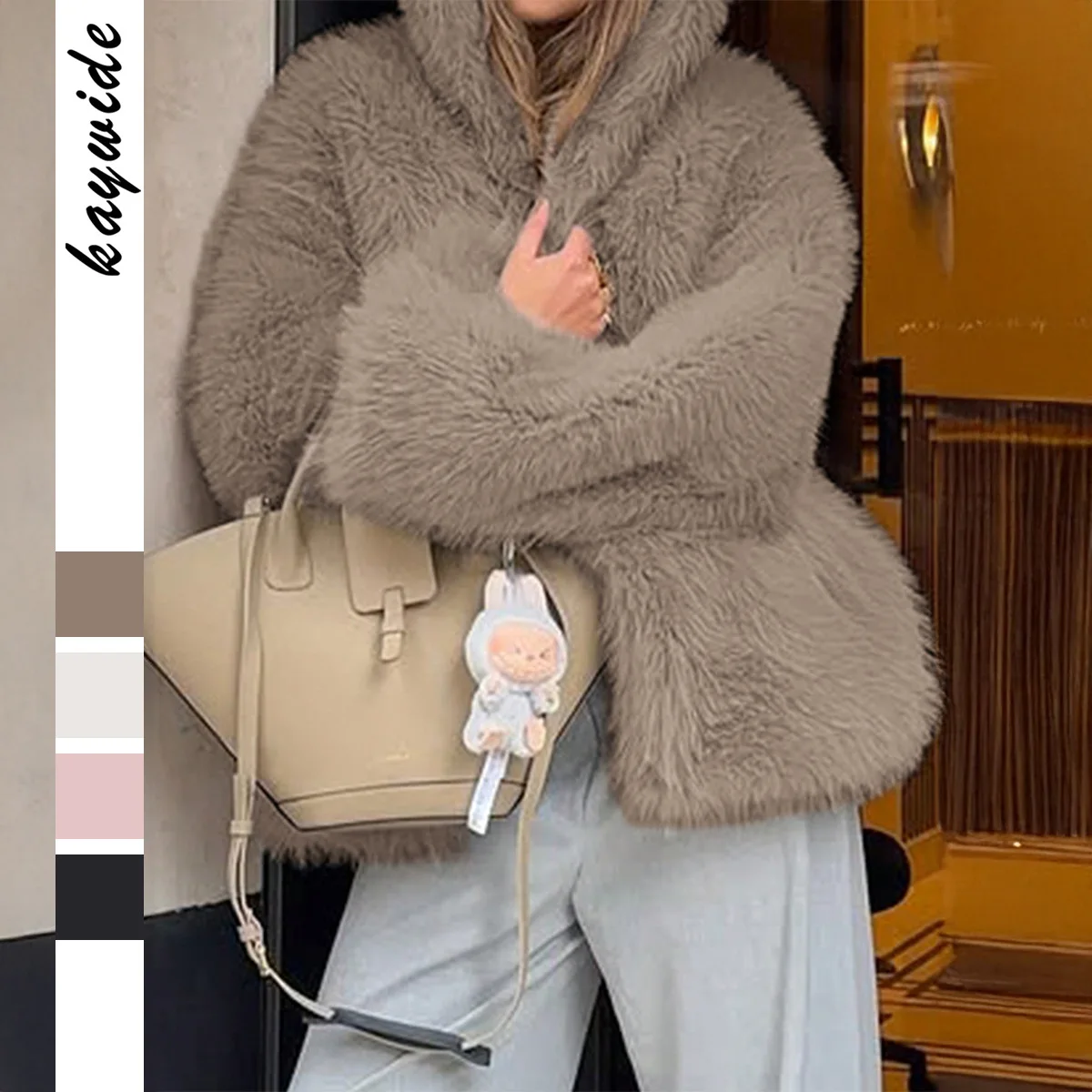

Women's Temperament Long Fur Coat Sweater Soft Warm Plu Outerwear Spring Faion Ele Color Polyester Blend