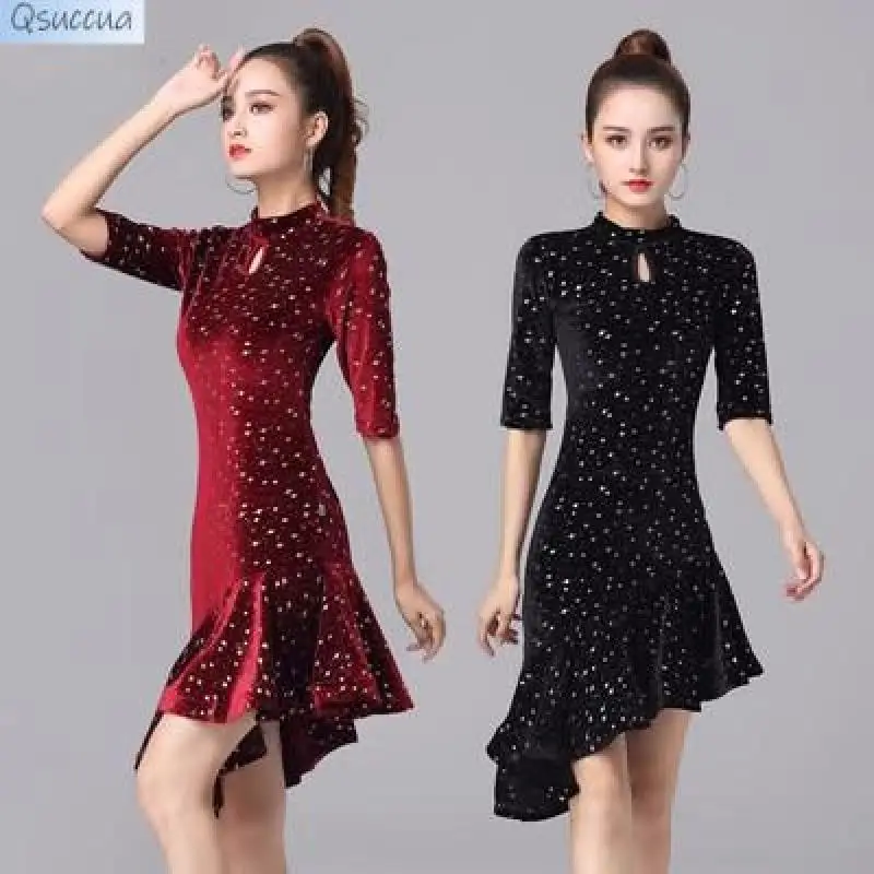 The New Latin Dance Costume Adult Velvet Cha Cha Dance Dress Performance Practice Dance Costume Can Be Autumn And Winter