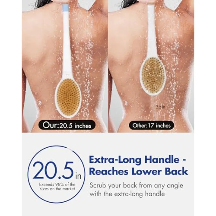 Back Scrubber Body Shower Brush: '' Extra Anti Slip Bath Brush with Stiff and Soft Bristles - Showering Exfoliator Wet or Dry B