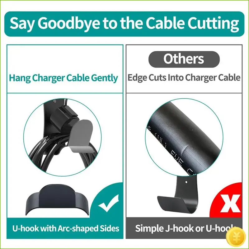 

EV Charger Holder Wall-Mount For Tesla Model Y/3/X/S With Non-Cutting Cable Holder & Secure Lock, Indoor/Outdoor