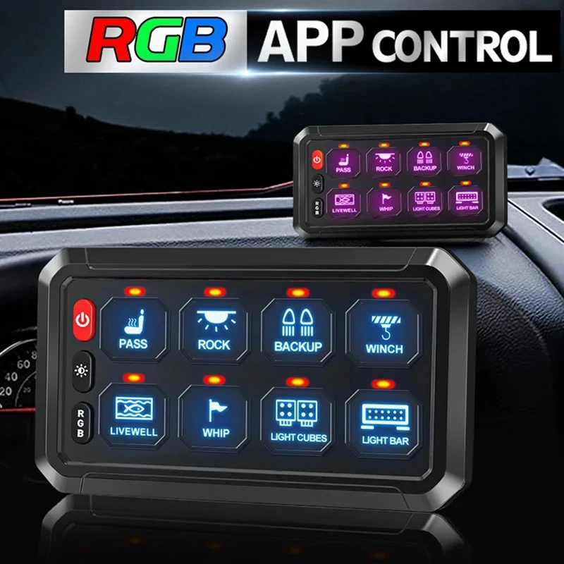 Top!-8 Gangs Universal Led Switch Panel APP Control Adjustable RGB Colors Brightness Multifunction For Car Truck Offroad RV