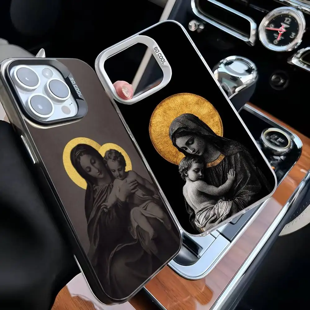 

Virgin Mary And Jesus Phone Case For iPhone17,16,15,14,13,12,11 Plus,Pro Max Black Matte Shockproof Cover