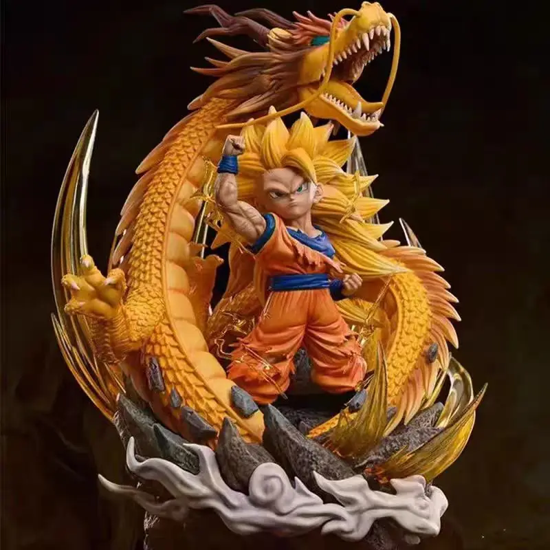 Q Version Dragon Ball Z Figure Ssj3 Goku Action Figures Dragon Fist Explosion 14CM PVC GK Statue Collectible Model Toys