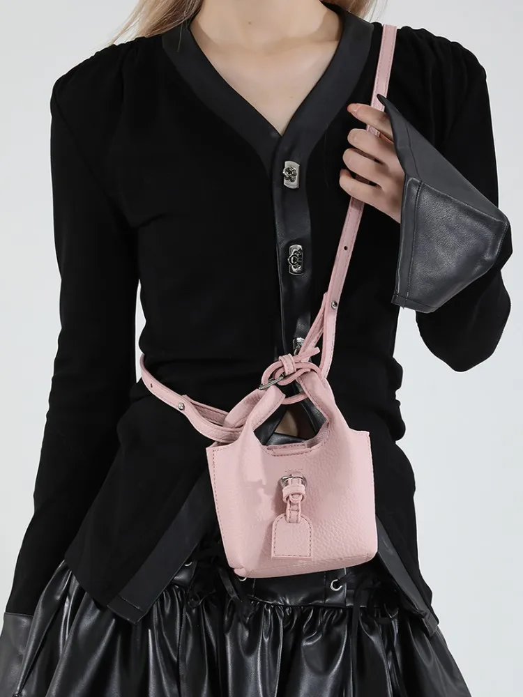 

Luxury designer mini lipstick bag handbag female 2025 trendy outing small bag lychee pattern shoulder bag messenger bucket bag