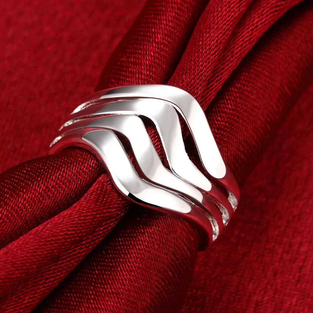 

925 Silver Boutique Jewelry European and American Popular Hollow Out Classic Water Wave Pattern Men's and Women's Ring Gift