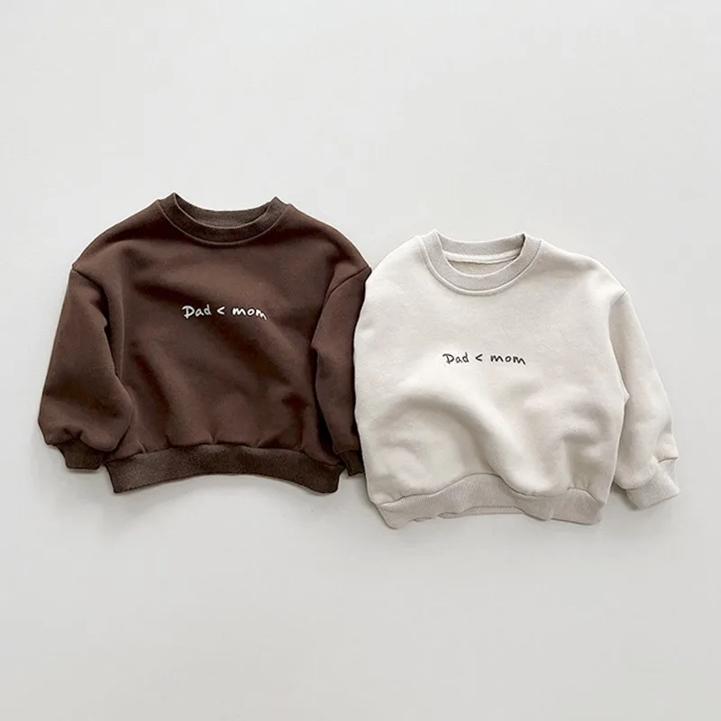 New Autumn Winter Boy Girl Children Letter Plus Velvet Sweatshirt Baby Infant Print Pullover Tops Kid Cotton Casual Sweatshirt