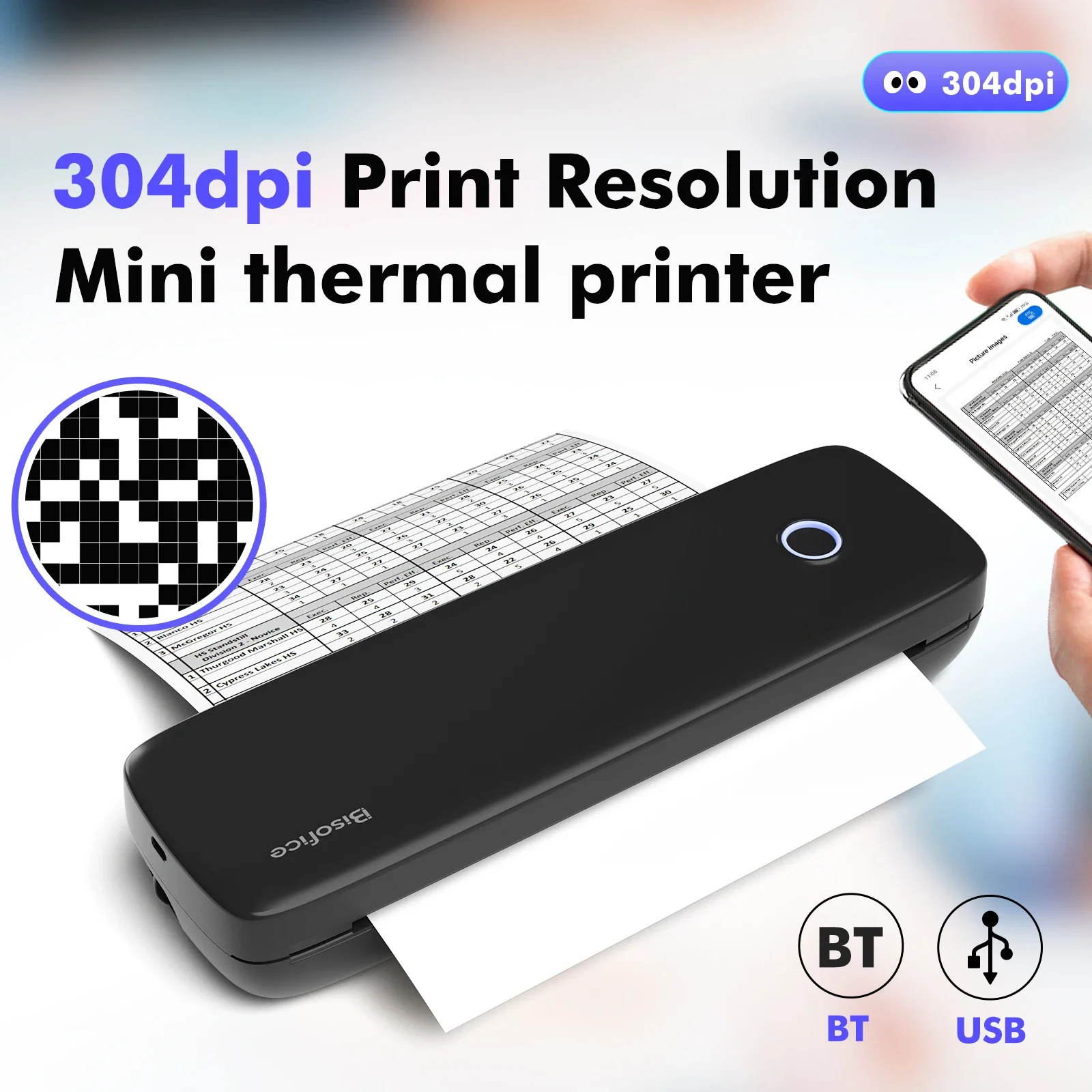 

A4 Portable Thermal Transfer Printer Wireless&USB Connect with Mobile Computer 56mm/77mm/107mm/210mm/216mm(2in/3in/4in/8in/8