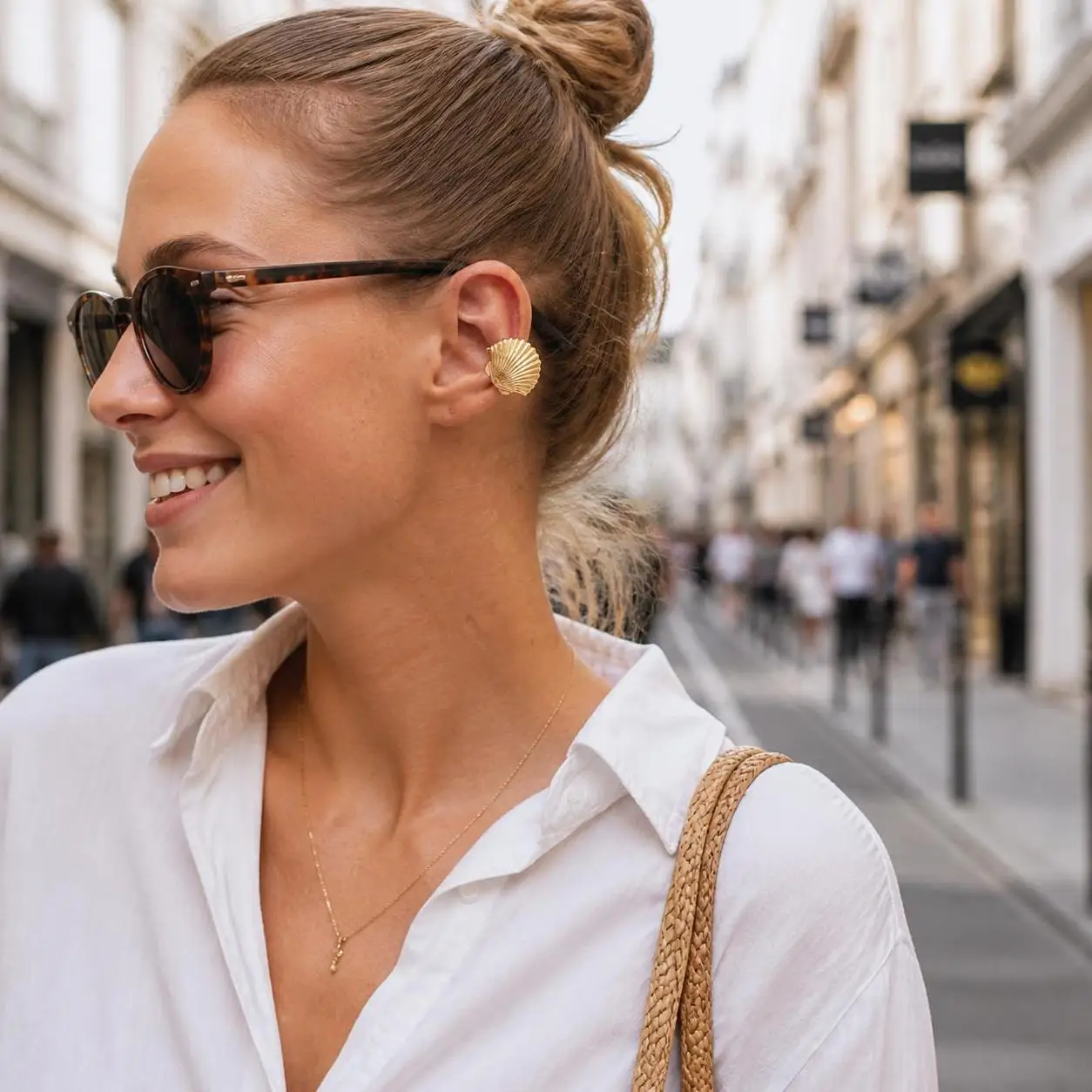 Punk Flower C Shape Ear Cuff Silver Metal Starfish Shell Ring Clip Irregular Shape Minimalism Gold Jewelry Wear