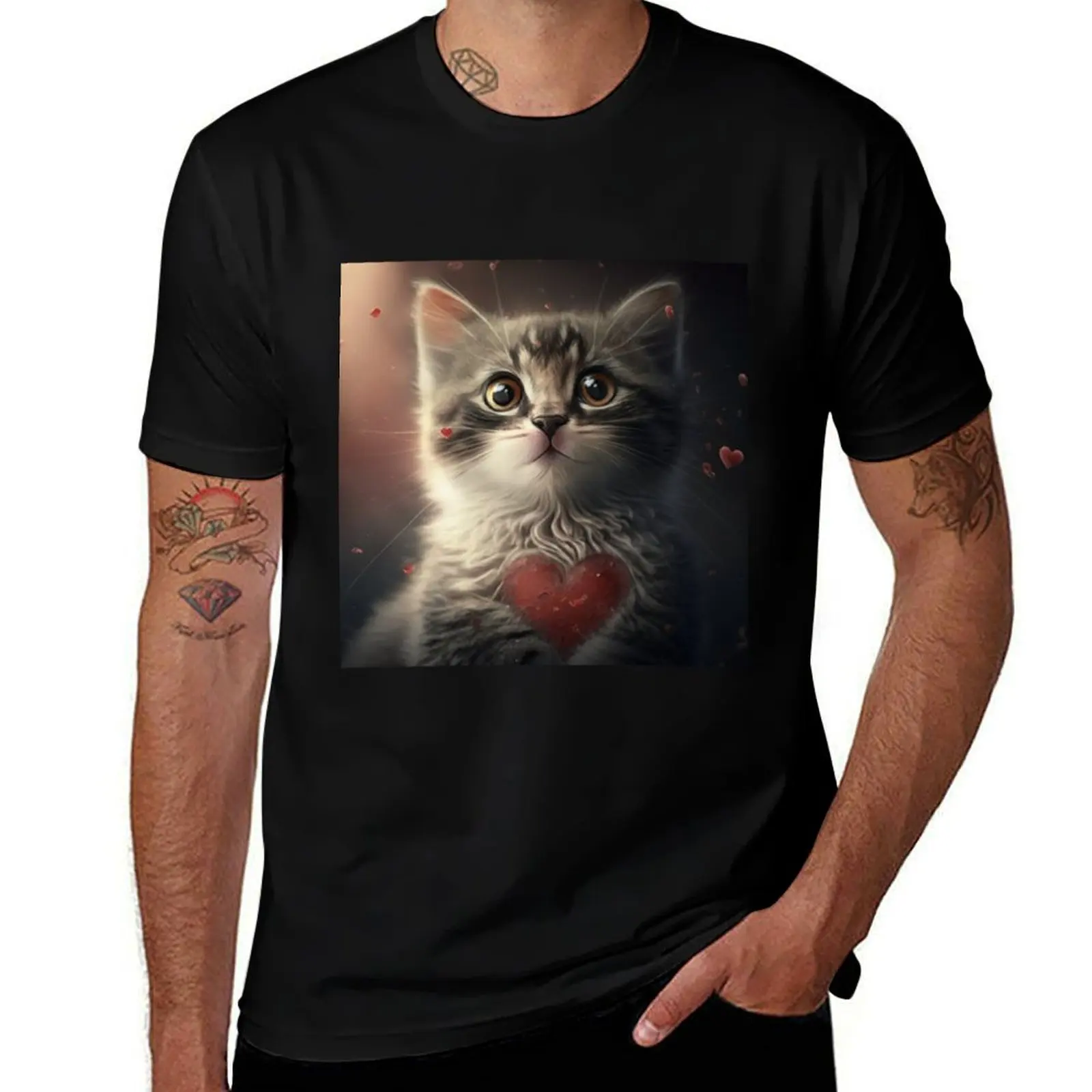 Heartwarming Valentine's Cat T-Shirt Casual Pattern Print Tee Shirt T-Shirt
