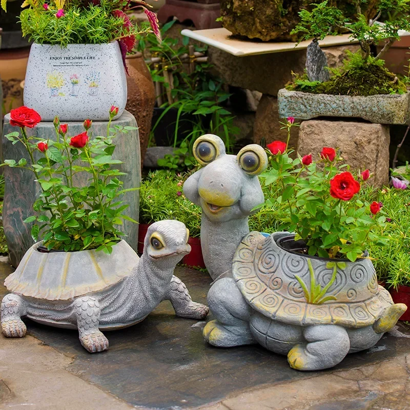 

Garden layout creative outdoor ornaments gardening decorative animal pots, resin turtle ornaments