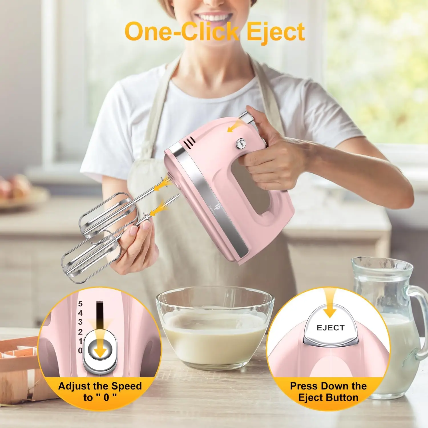 Handmixer Elektrische, 400W Food Mixer 5 Speed Handheld Mixer, 5 Roestvrijstalen Accessoires, Opbergdoos, Keukenmixer Met Snoer