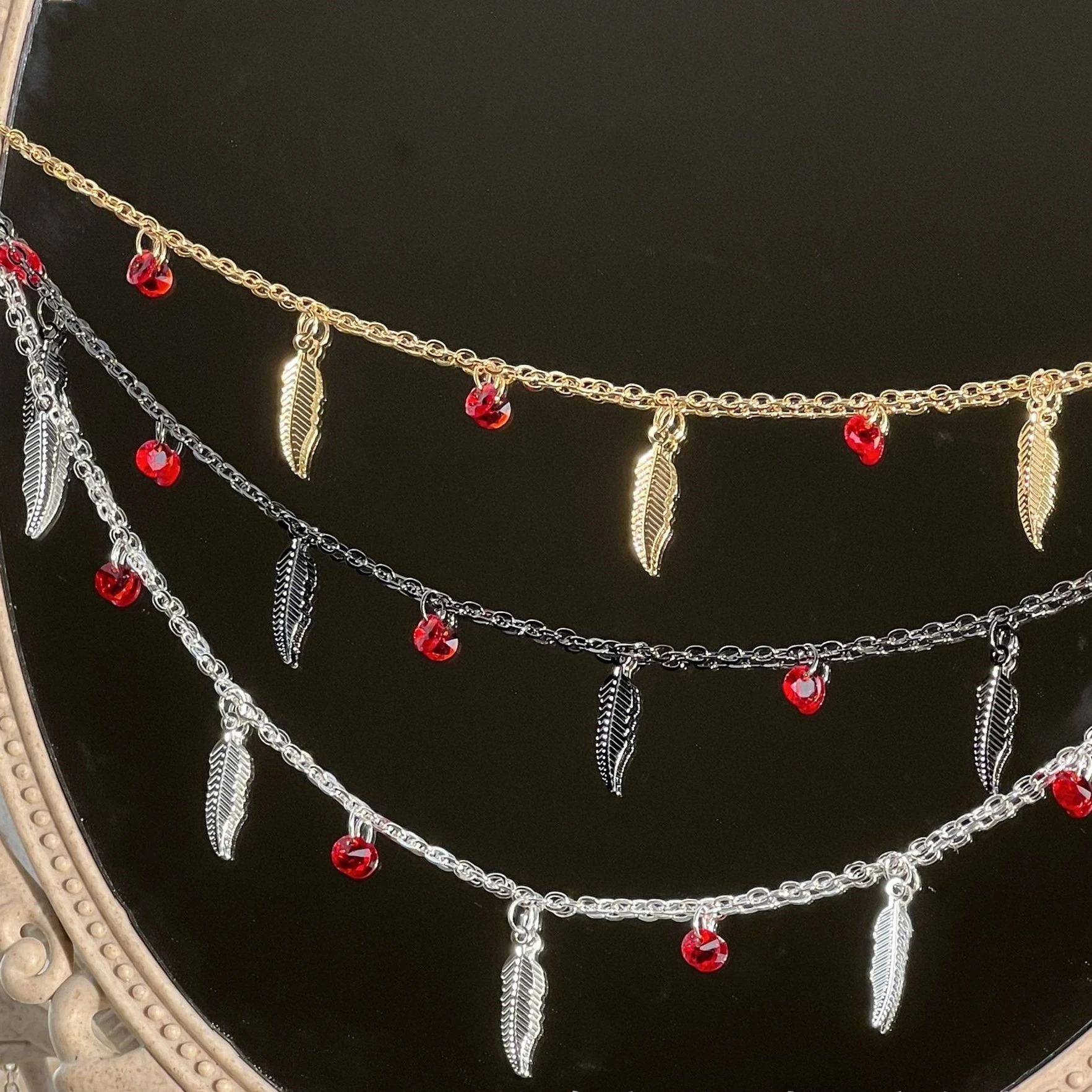 1 Meter 18K Gold Messing Schmuckherstellungskette mit roten Zirkonia-Feder-Anhängern für DIY Halsketten- und Armbandzubehör – Detail 3