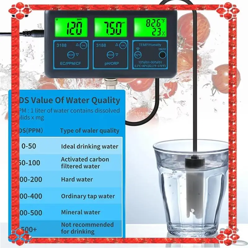 

24-часовая доставка Tuya Wi-Fi 7-в-1 тестер качества воды многопараметрический анализатор воды PH/ORP/EC/PPM/CF/влажность/TEMP монитор Mete