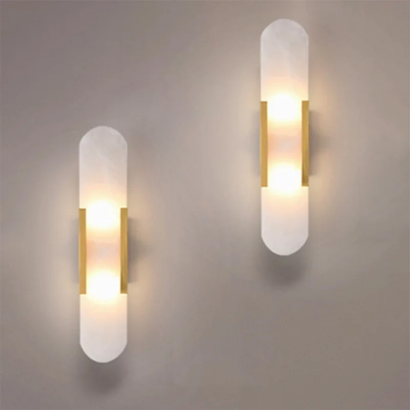 Postmodern Designer Bedroom Wall Lamp Creative Natural Marble for Living Room Study Bedside Golden Iron LED Hardware Included