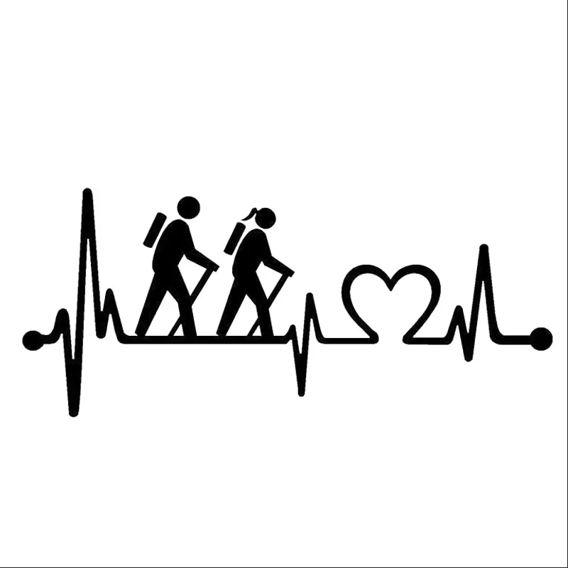 15 * 6.6CM hiking couple design pulse shaped car window bumper motorcycle accessories decoration vinyl car sticker