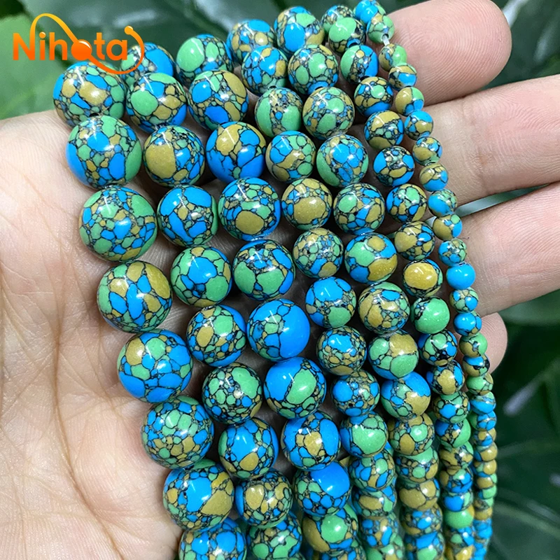 Perles rondes turquoises colorées pour femmes, bijoux exécutifs, boucles d\'oreilles bricolage, bracelets 15 \