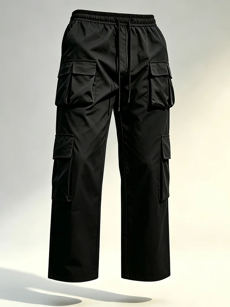 Herren-Cargohose mit mehreren Taschen, elastischem Bund und Kordelzug, locker geschnittene Hose mit geradem Bein, lässige Outdoor-Alltagshose für Frühling und Herbst – Detail 6