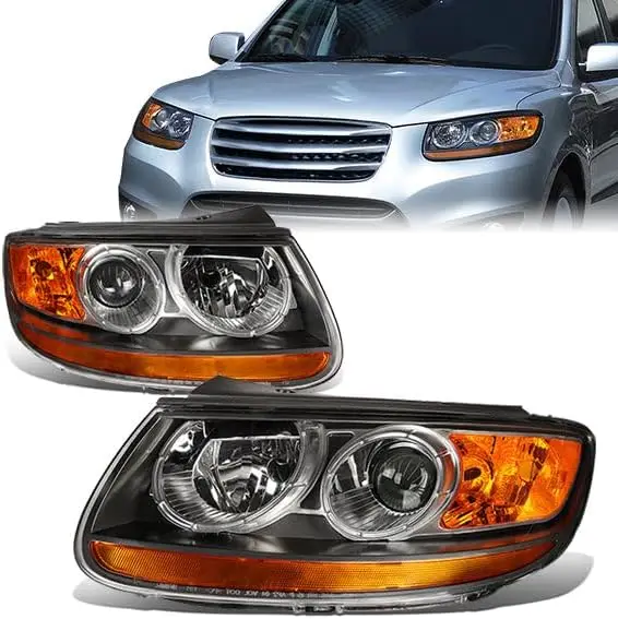 Projector Headlight Assembly for 2007-2012 Santa Fe Left and Right Side, Clear Lens with Amber Reflector, Factory Style Replacem
