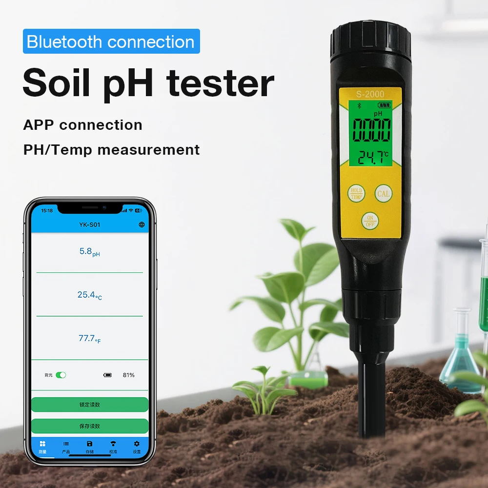 

Цифровой Bluetooth-тестер pH почвы 0.0~14.0pH, измеритель температуры и pH почвы для цветов и растений, детектор для сада и огорода
