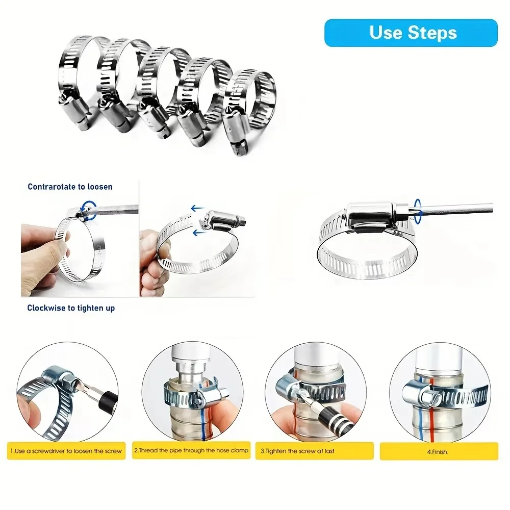 hose clamps worm gear hose clamps, 5 sizes of hose clamps for water pipes, gas pipes, silicone hoses image 2