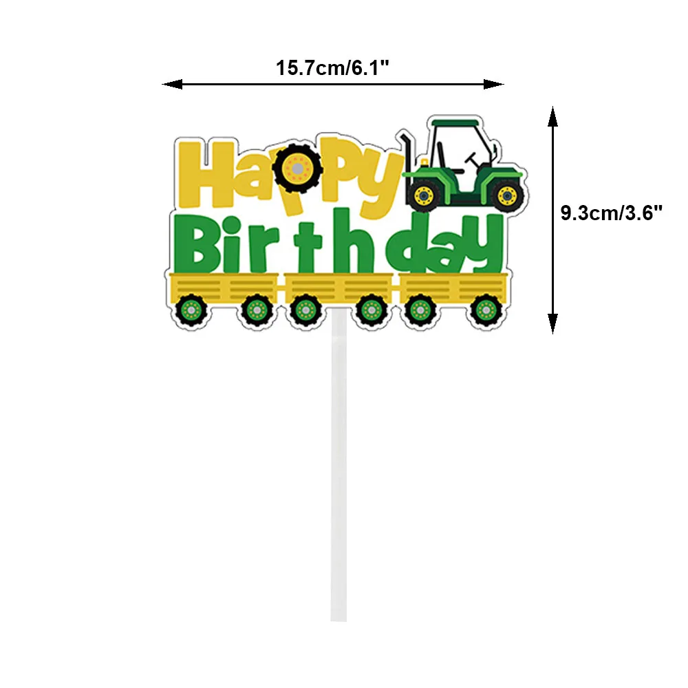 Green Tractor Happy Birthday Cake Topper and Cupcake Toppers for  Baby Shower Farm Vehicle Green Tractor Birthday Party Supplies