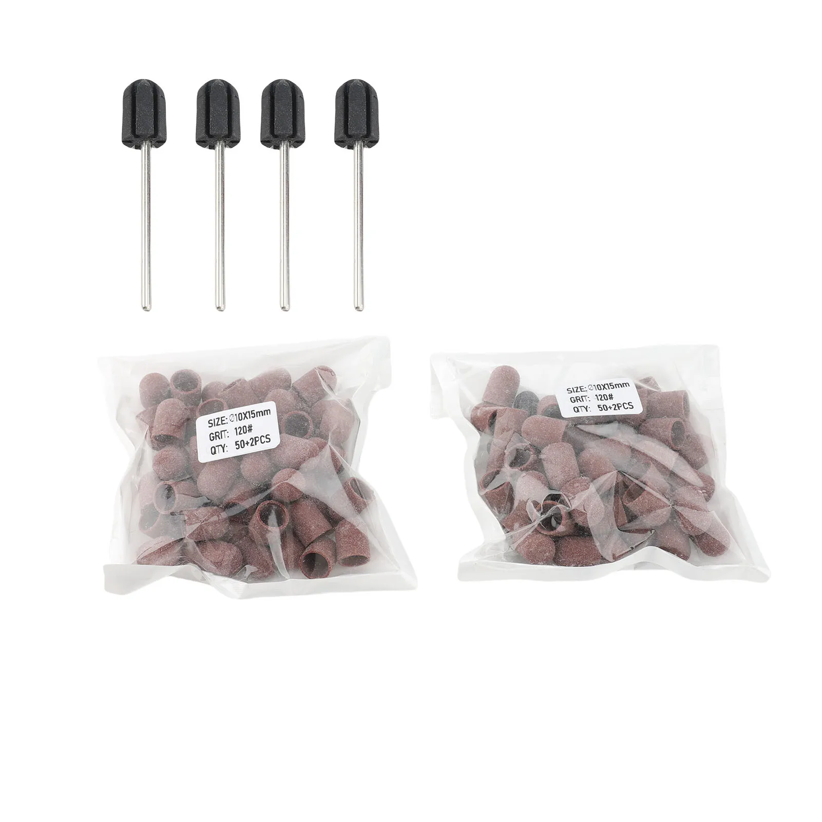 

100Pcs Nail Art Sanding Caps with 4Pcs Shafts Set for Cut Shape Polish Nails Glass Metal Plastic