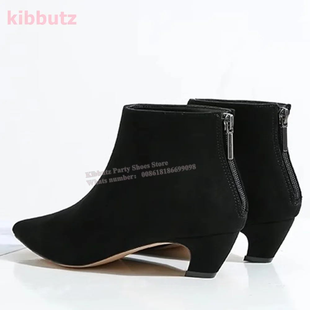 Suede Enkellaarsjes Puntschoen Kitten Hak Terug Rits Effen Kleur Bruin Mode Elegante Sexy Beknopte Vrouwen Schoenen Nieuwste Nieuwigheid