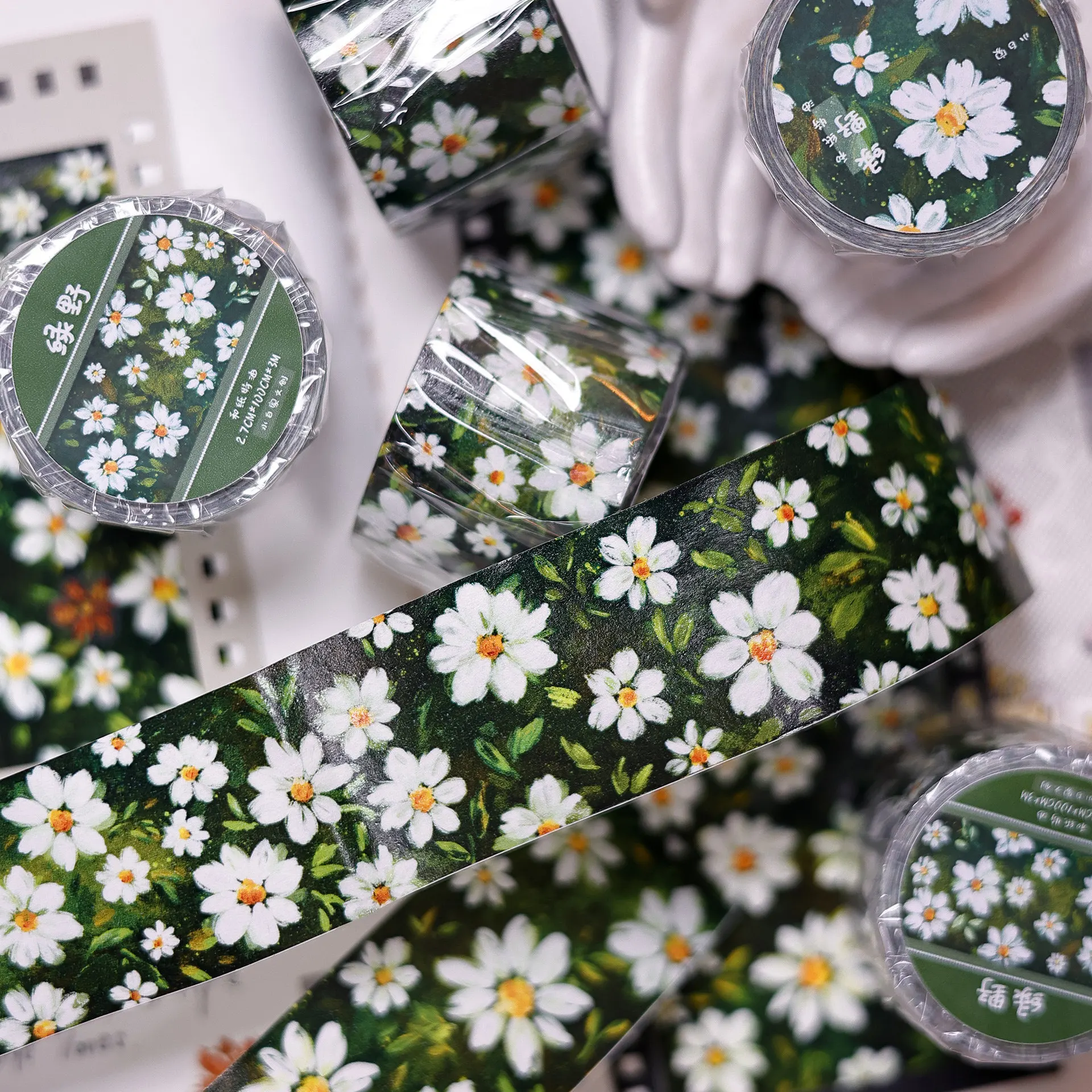 Xiaobaijia's Green floral washi pet tape die cut roll versatile Cute Floral Pattern, High-Quality