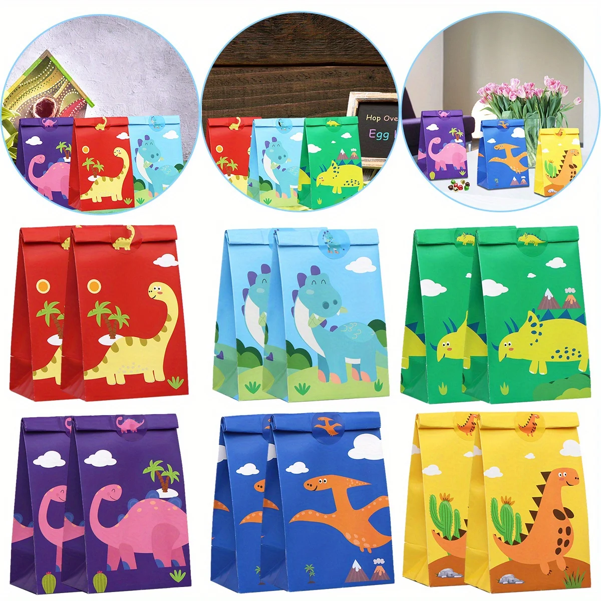 

12Pcs Dinosaur Candy Treat Bags Paper Dino Pattern Gift Packaging Bag Goodies Wrapping Pouch for Birthday Party Favors Supplies