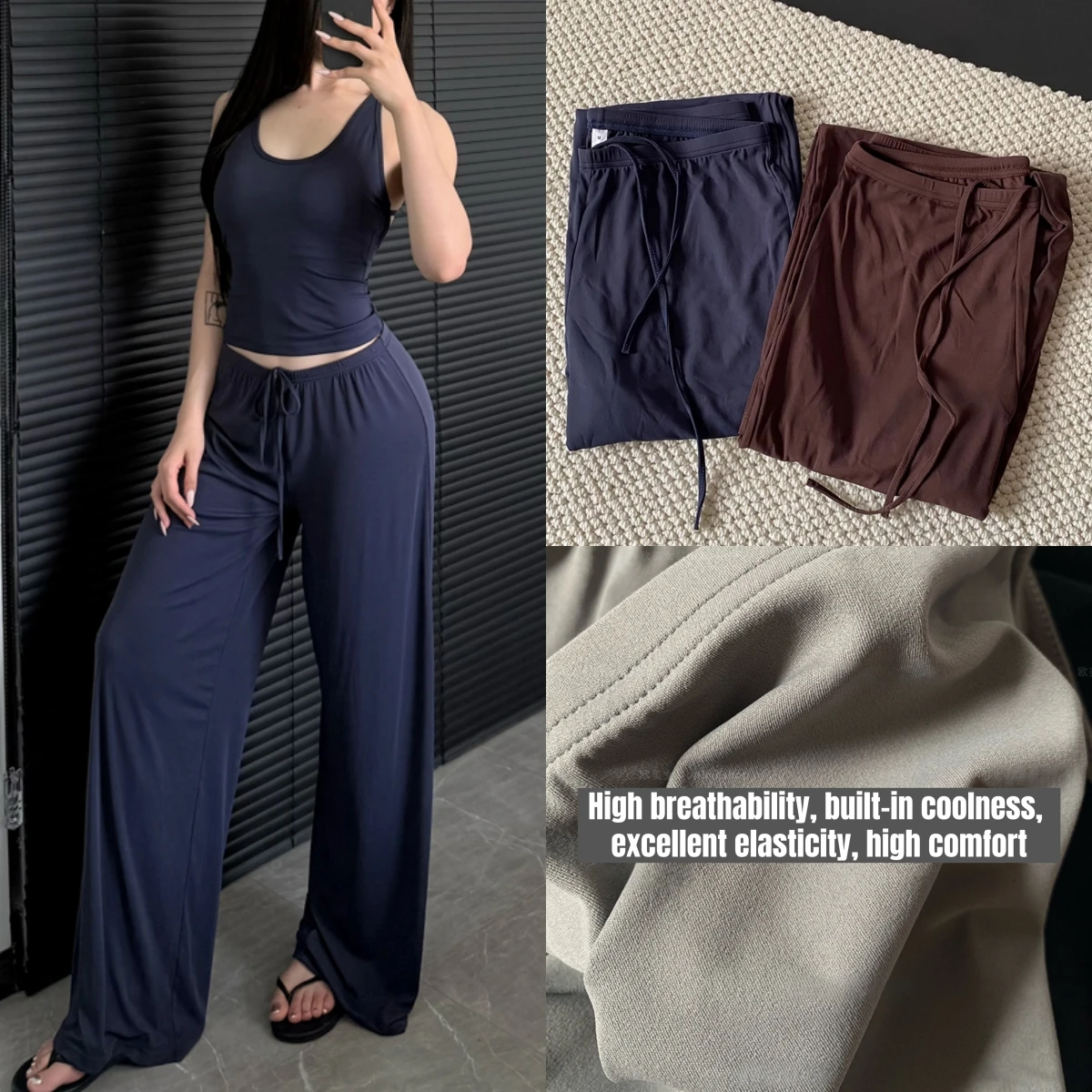High Waist Wide-Leg Yoga Joggers for Women, Female Casual Tracksuit Bottoms, Straight Outdoor Baggy Sweatpants