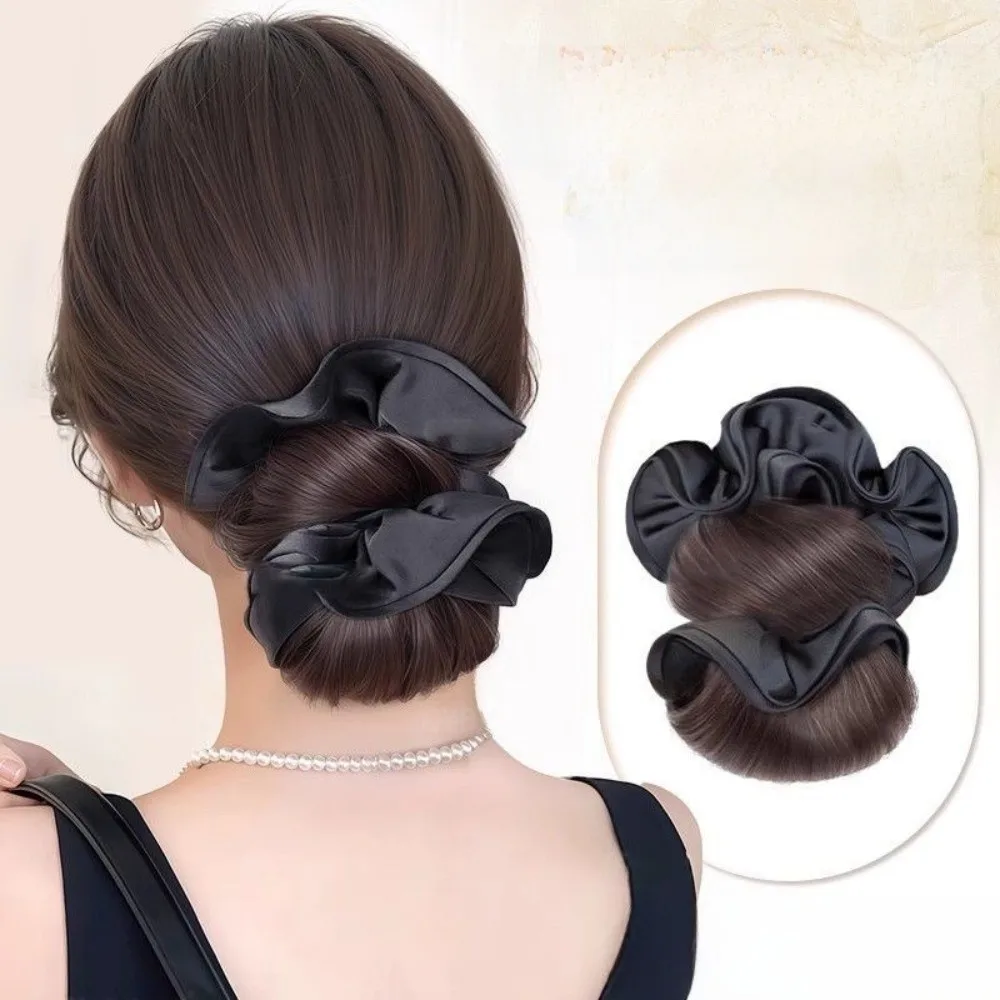 

New Synthetic Hair Bun Claw Clip Black Fluffy Wig Hair Clip with Hair Tie Bun Head Wig Women