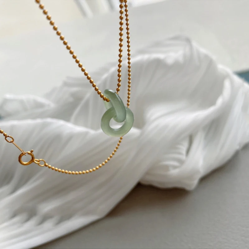 Natural Hotan Jade Interlocking Necklace Light Luxury High Simple grade Green White Round Beads Chain Chain Jewelry Gifts