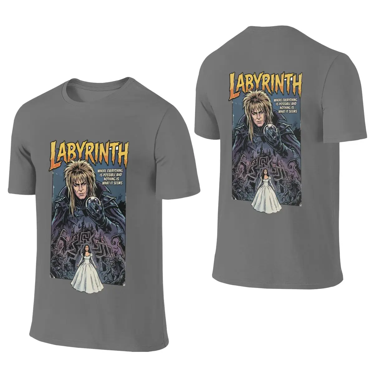 Labirynth Movie Poster Comic Book Style Oversize Reversible T-shirt Simple Korean Style Atmosphere T-shirt