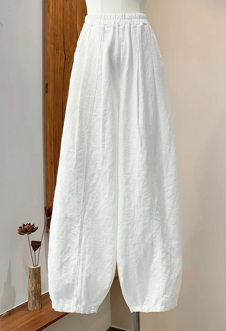 Autumn/Winter Cotton-Linen Pants: Ramie Stone-Washed Chinese Zen Style Slim-Fit Culottes.