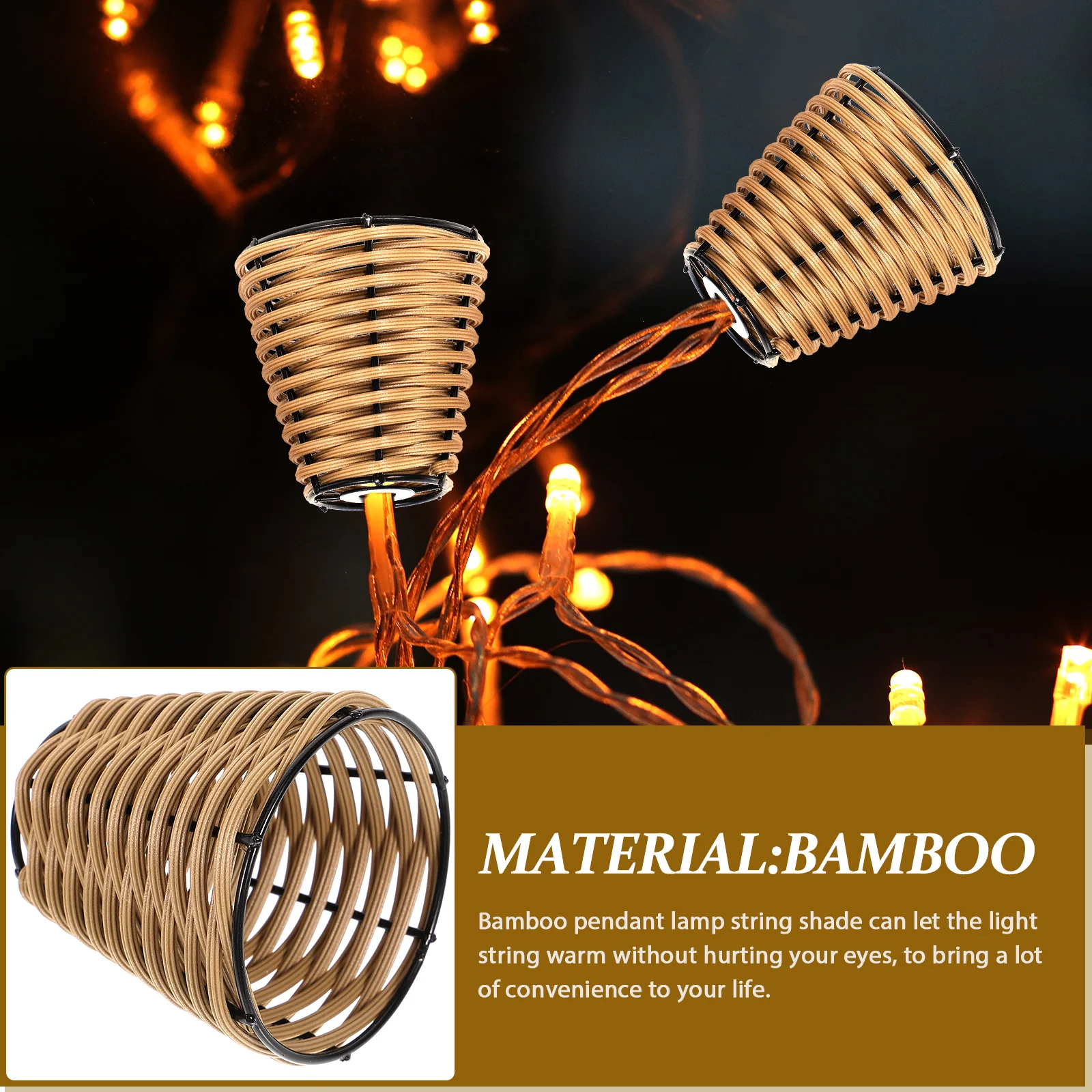 Japanese Rattan Small Lampshade Table Lighting Accessories DIY (brown) Mini Crafting Decor Chandelier Shades Nightstand Bamboo