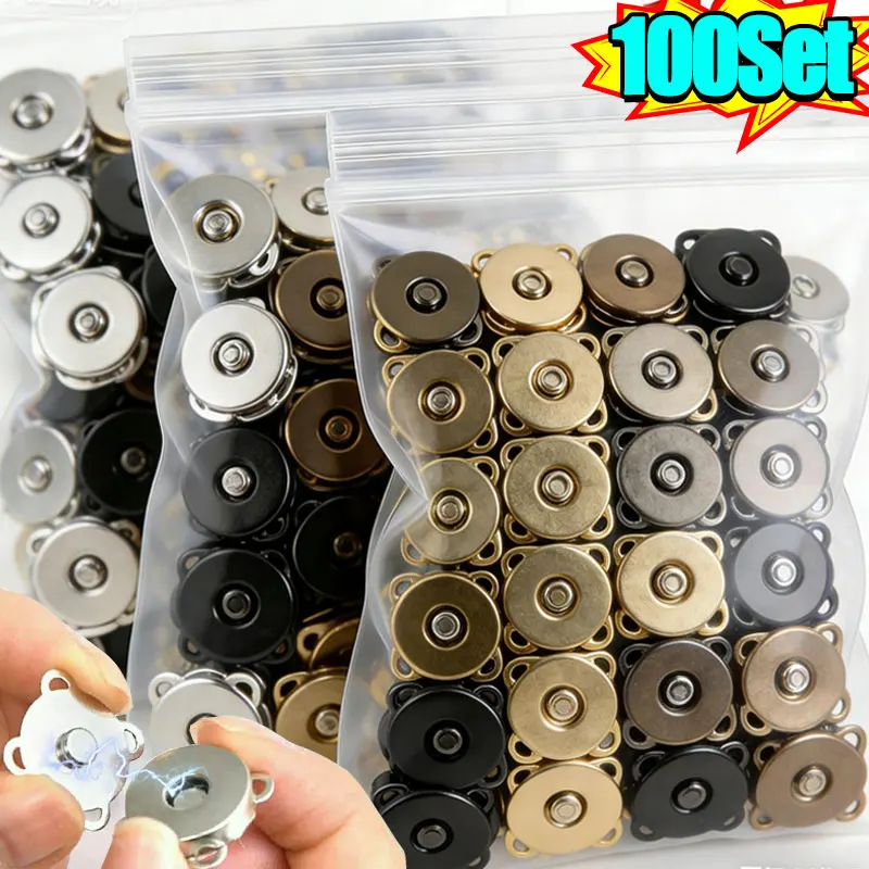 100-1sets/lot Magnet Buckle Metal Snap Fasteners Buttons DIY Sewing Garment Accessories Materials Wallet Craft Bags Buckle