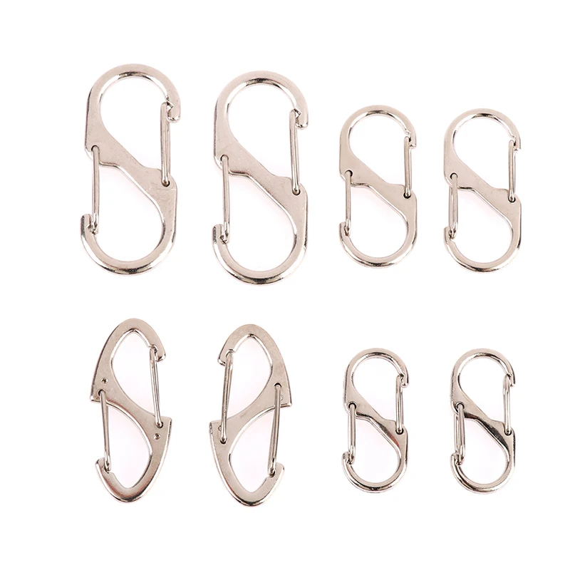 10pcs Stainless Steel S Type Carabiner With Lock Mini Keychain Hook Anti-Theft Outdoor Camping Backpack Buckle Key-Lock Tool