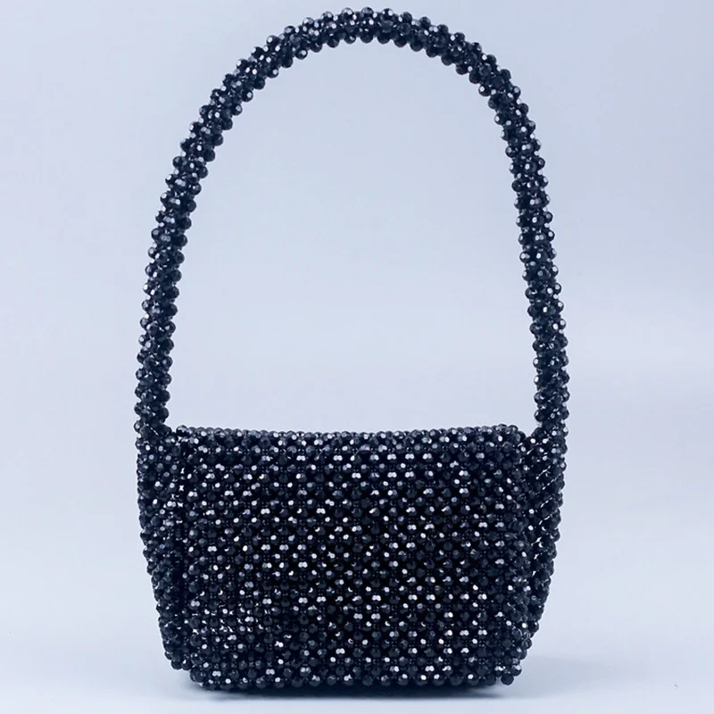 

Luxury Women Party black acrylic Angle beads U-shaped handlebars women's Purses dinner party hand-woven fashion shoulder bag