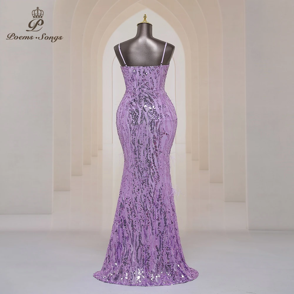 Purple Mermaid Sexy Split Luxury Beaded Feather Evening Dresses Prom Gowns For Woman Wedding Party Maxi dress Bridesmaid dress