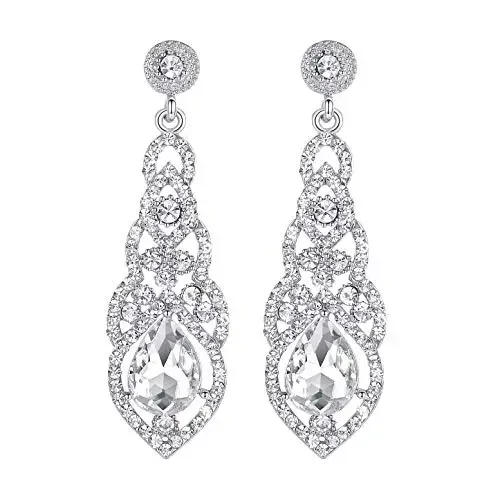 Fashion Crystal Chandelier Teardrop Diamond Studded Dangle Earrings White Gold Rose Gold Metal Earrings For Woman Jewelry Gift