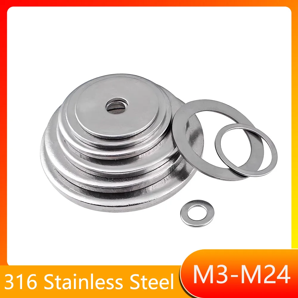 316 Stainless Steel Gasket Ultra-thin Metal Screw Flat Washer M3 M4 M5 M6 M8 M10~M24 Standard Increase Thickened Meson Washer