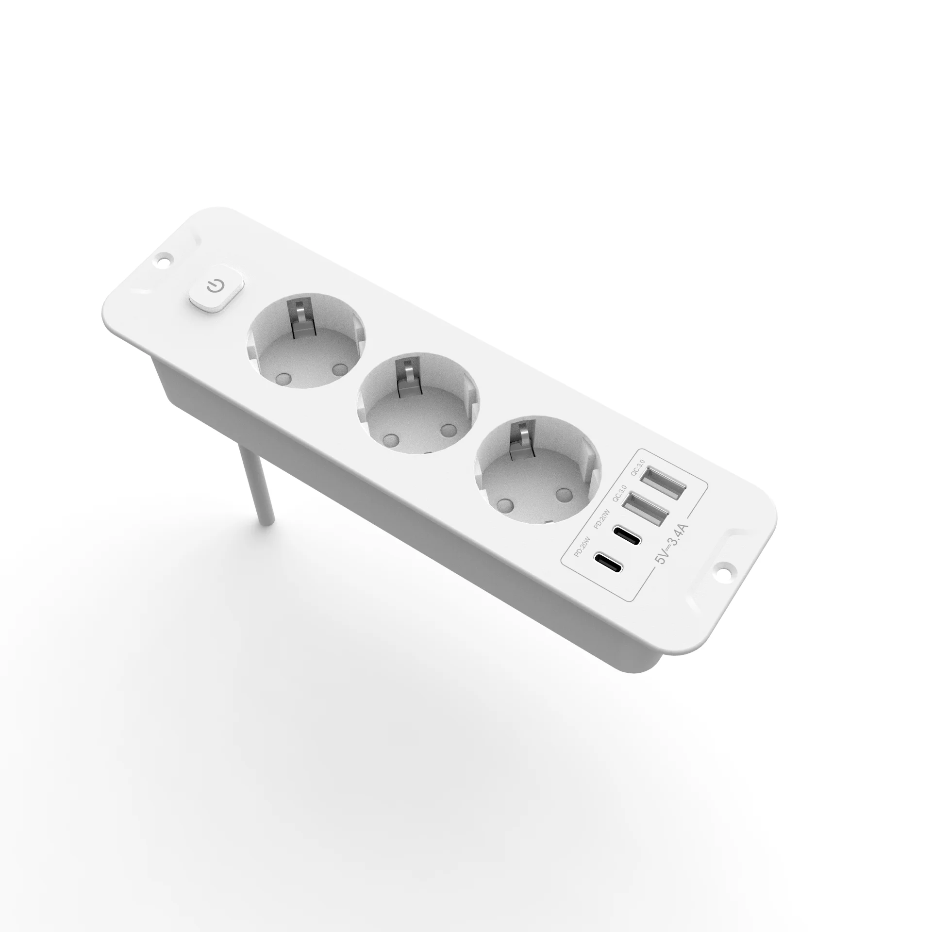 EU Ingebouwde stekkerdoos Desktop verzonken stopcontact met 2 USB 2 Type C snel opladen, multi-contact stopcontact met 2M verlengkabel - afbeelding 1