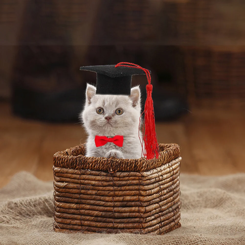 

2Pcs Pet Hat and Bow-Tie Set Durable Felt Cloth Small Animal Accessories New Year Party Supplies Pet Hat and Bow-Tie Set