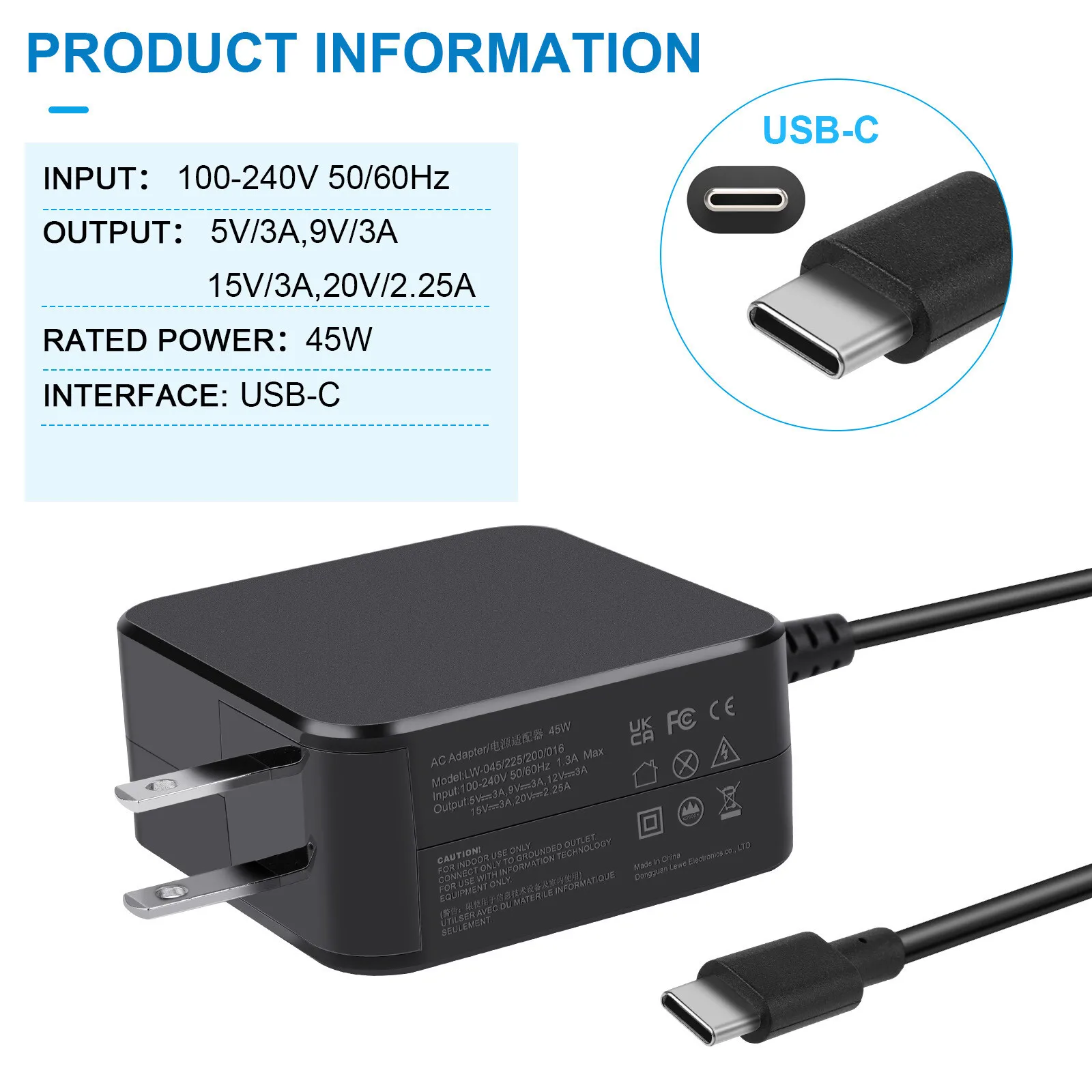 45W USB C Type C Power Charger for HP Chromebook Lenovo/Acer/Asus/Samsung Laptop view 4