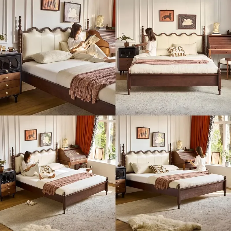 For 1.8m Bed French Retro Solid Wood Senna Soft Upholstered Double Bed High End American Style Bedroom Furniture Comfortable