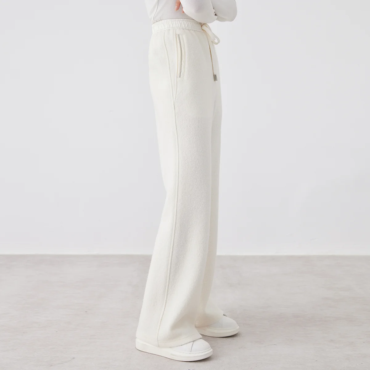 K2732W 100% merino wool knit pants high quality luxury women\'s clothing autumn winter casual elastic waist trousers