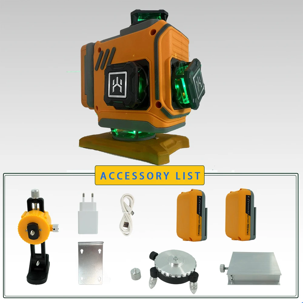 

16 Lines Green Beam Laser Level Rechargeable Tool Rotary Self Leveling 360 Wall Floor Cross Line Laser Level