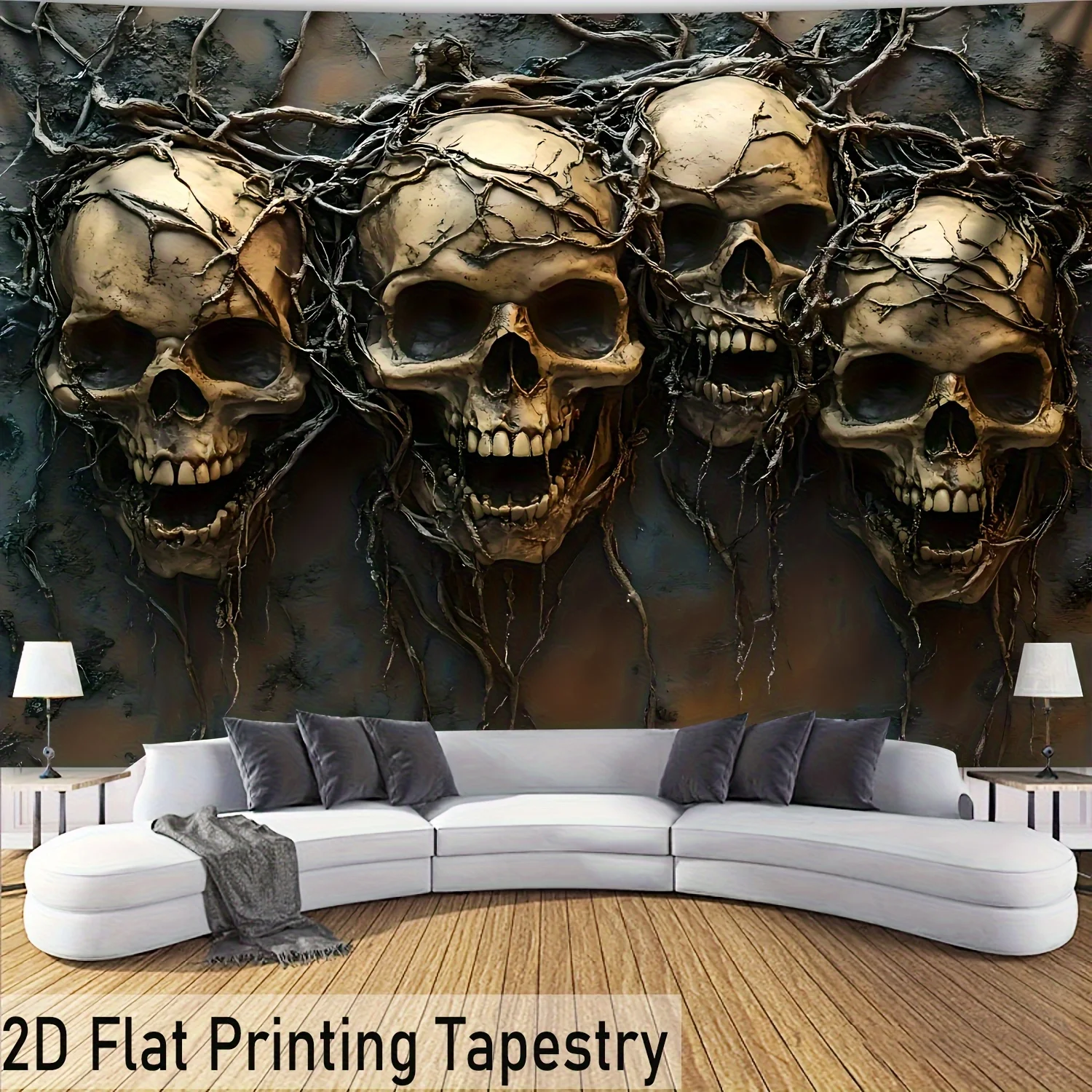 2D Flat 1pc Dreamy Skeleton Wall Tapestry Landscape Photo Digital Printing Tapestry Skull Aesthetic High-Definition Printing For