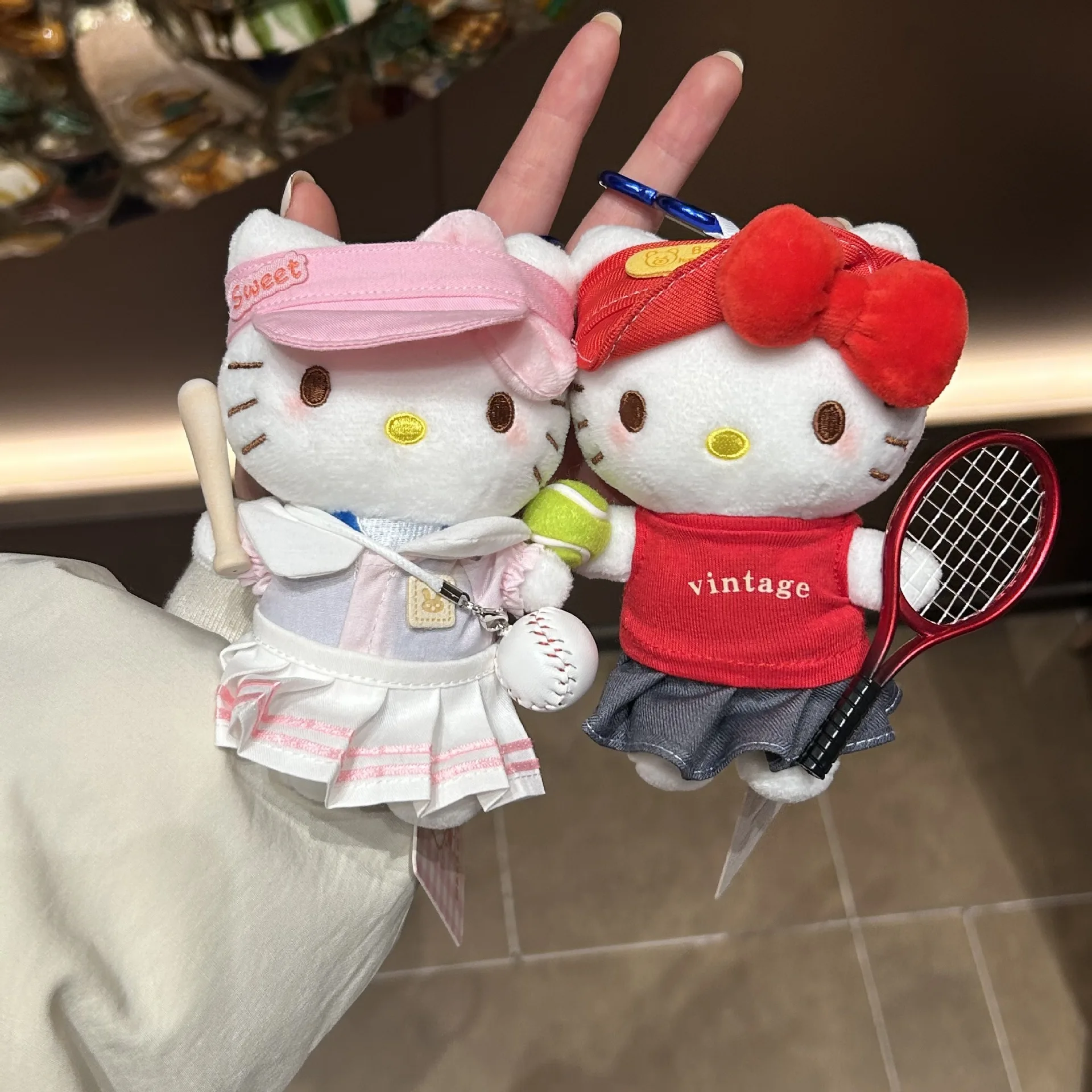 

2026 Sanrio Sporty Hello Kitty Plush Keychain Tennis Baseball Themed Bag Charm for Sports Lovers
