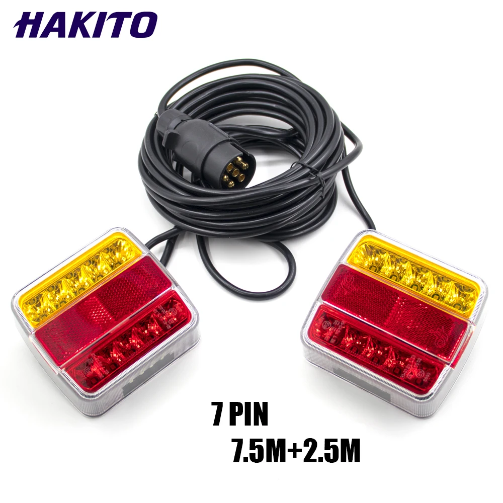 2pcs 12V 24V 7 Pin LED Truck Rear Taillight License plate Light Warning Brake Lamp Signal light Trailer Caravans Campers ATV